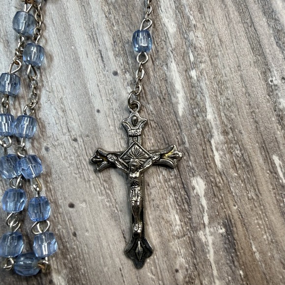 Vintage Rosary Prayer Beads Catholic Miraculous Medal Mary Pale Blue - Picture 2 of 6